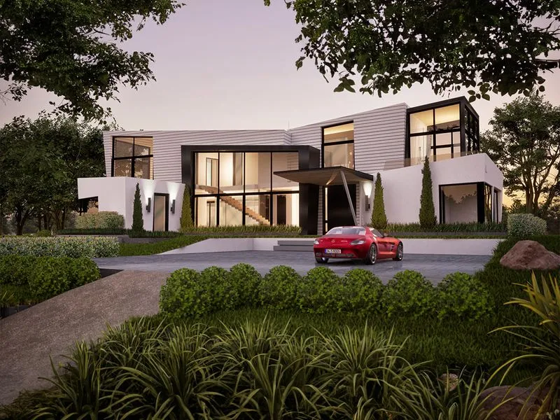 Ultra Modern White Metal Villa — residential 3D rendering