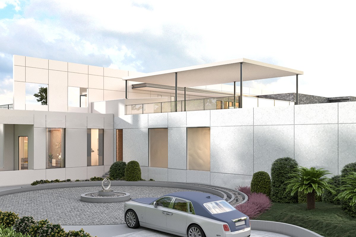 Ultra Modern White Villa Fountain