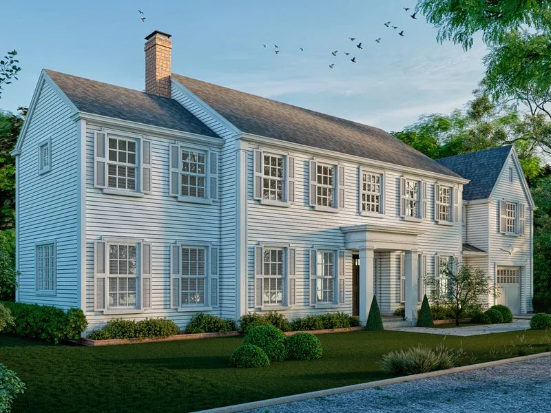 White Colonial Symmetric Home — residential 3D rendering