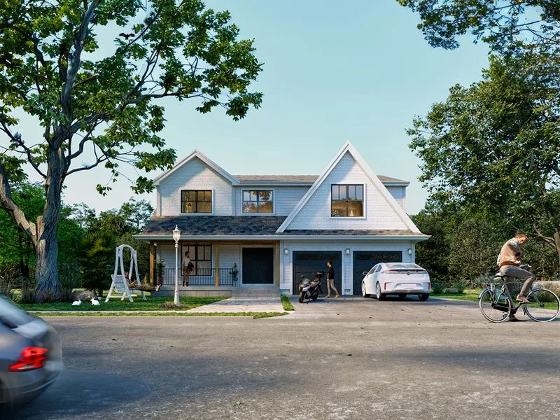 White Farmhouse Double Garage — residential 3D rendering