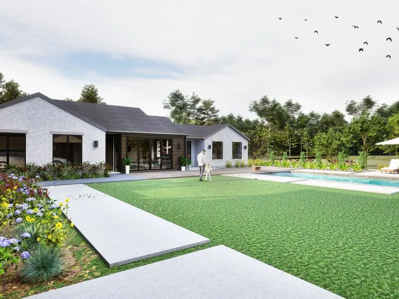 White Modern Farmhouse Estate — residential 3D rendering