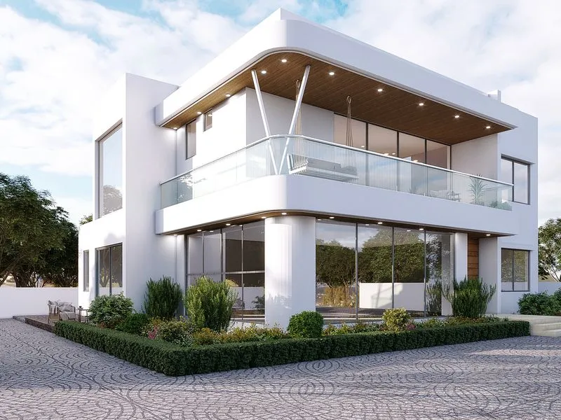 White Modern Minimalist Villa 17 — residential 3D rendering