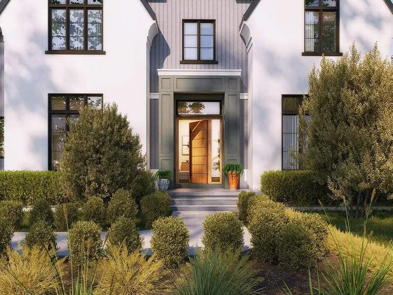 White Transitional Modern — residential 3D rendering