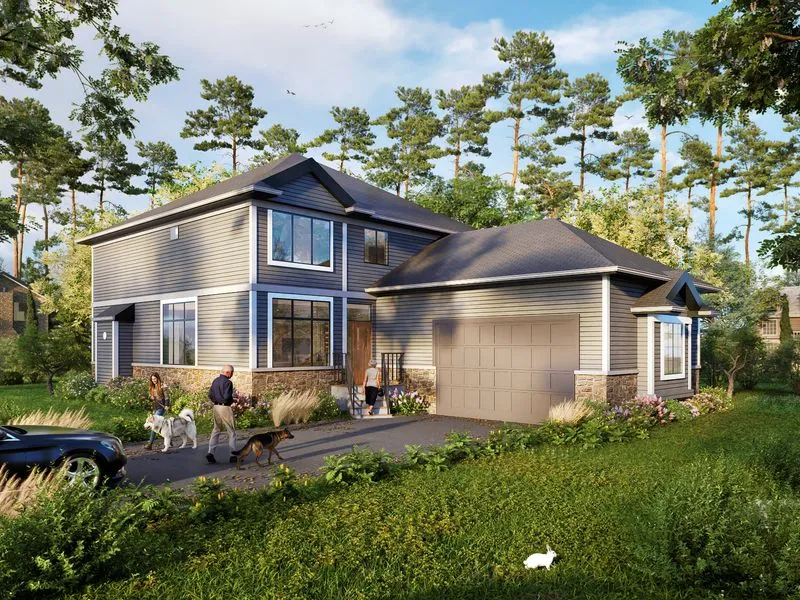 Woodland Transitional Siding Home — residential 3D rendering