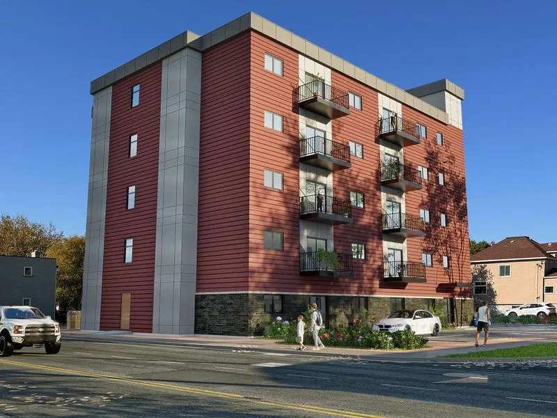 45 Red Siding Urban Apartments — multi-family 3D rendering