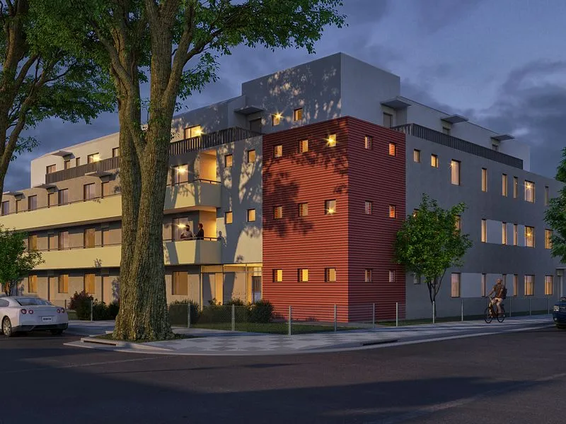 Ext01 W3 Night Apartment — multi-family 3D rendering