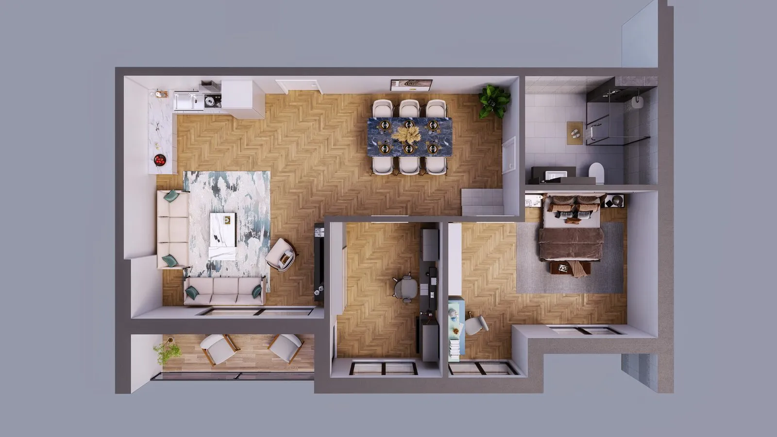 Five-Level Residence — Rendered Floor Plan Set — multi-family architectural visualization, view 5