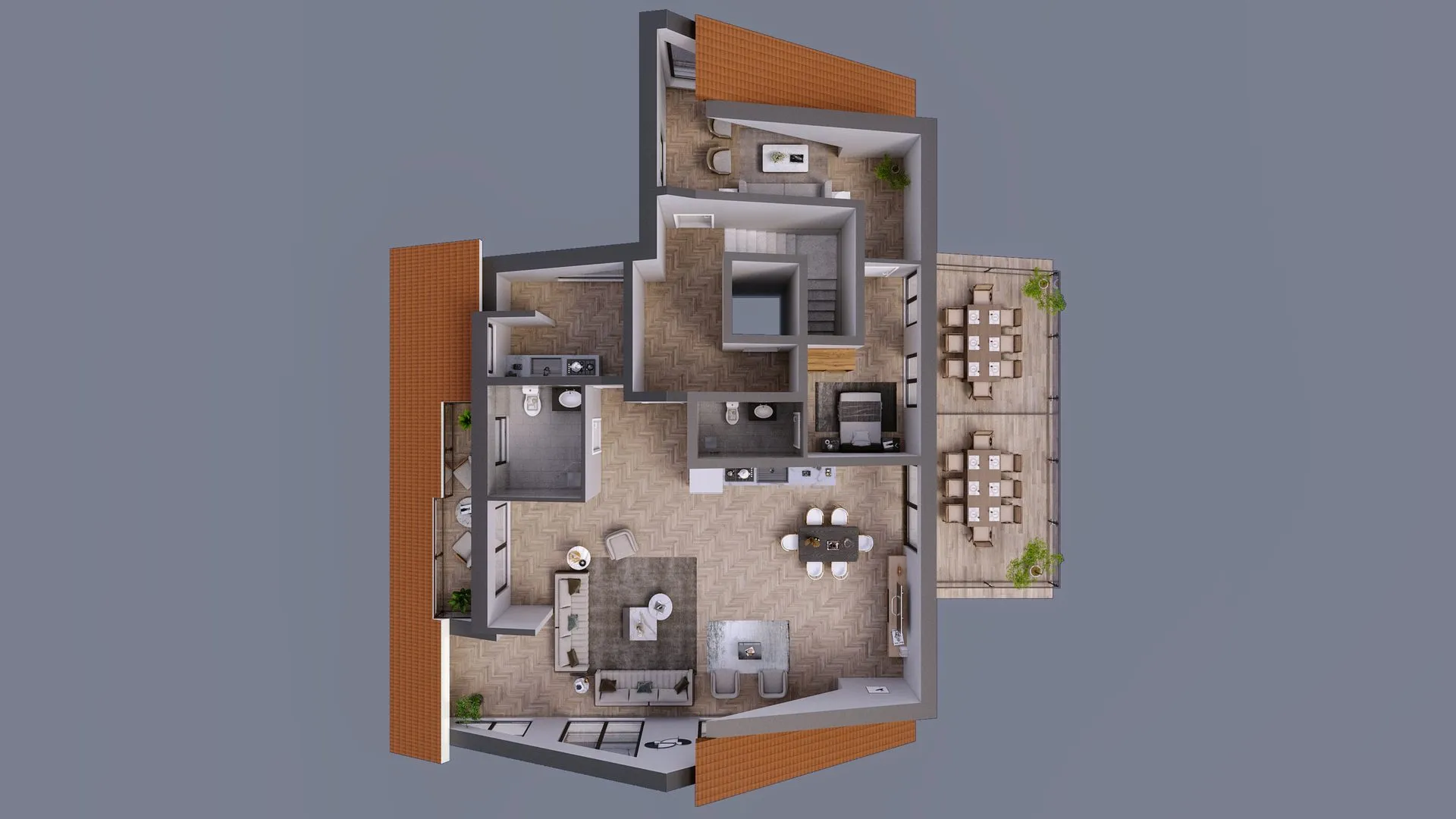 Five-Level Residence — Rendered Floor Plan Set — multi-family 3D rendering by Praxis Studio