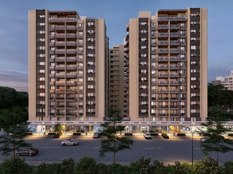 Revised Front View Twin Towers — multi-family 3D rendering