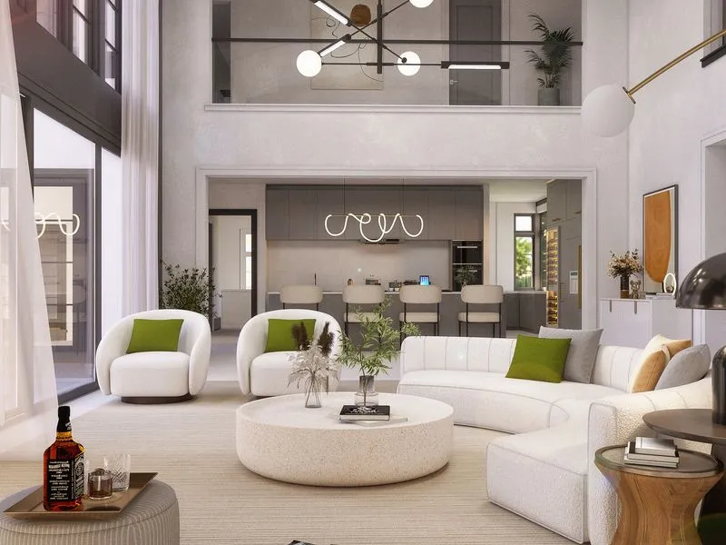 74 Luxury Double Height Living — residential 3D rendering