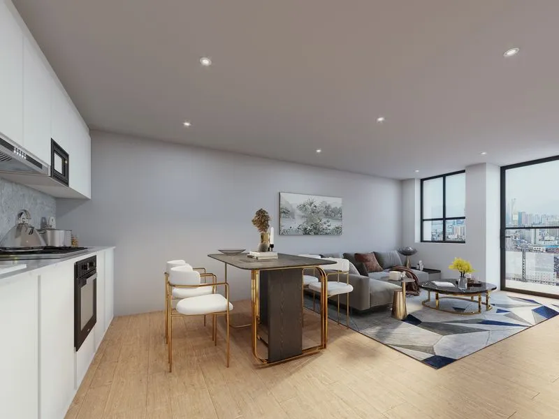 93 Living Kitchen Open Plan — residential 3D rendering