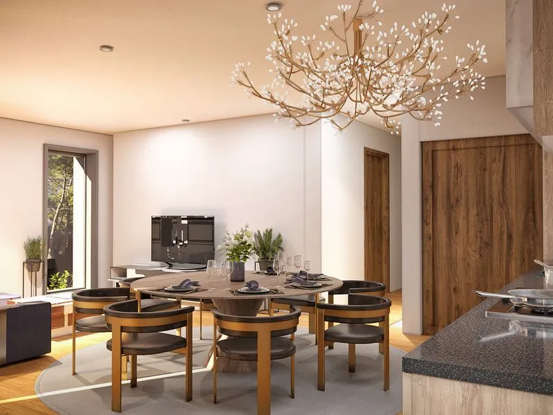 Contemporary Dining Kitchen Branch Light — residential 3D rendering