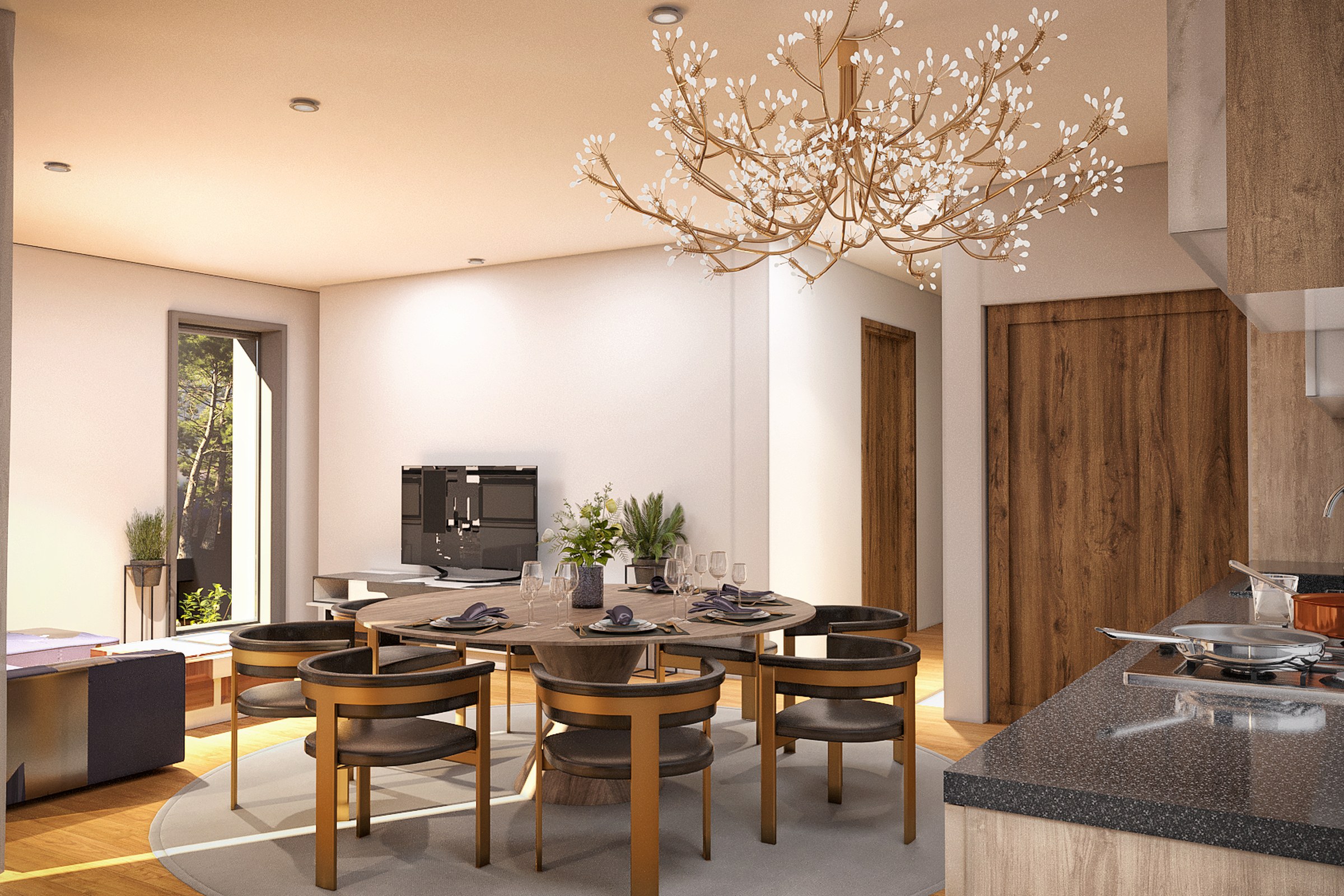 Contemporary Dining Kitchen Branch Light