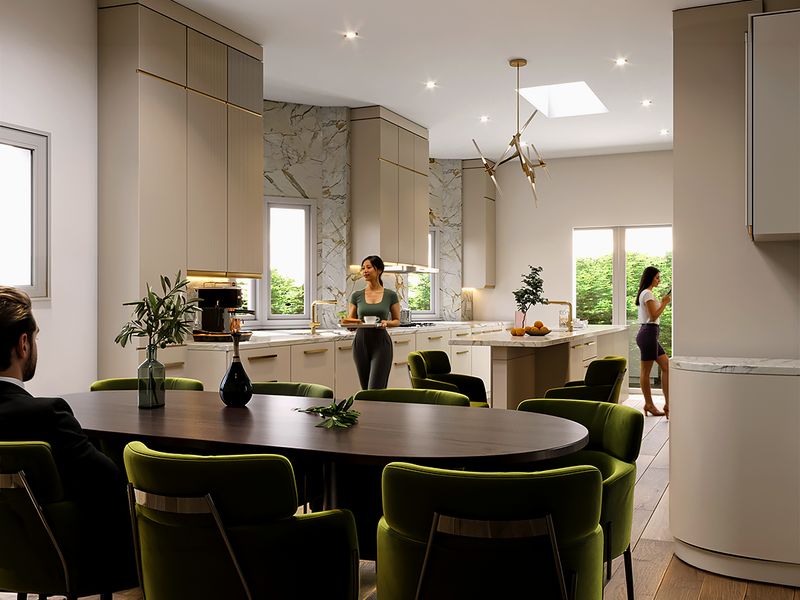 Contemporary Dining Kitchen Green Chairs