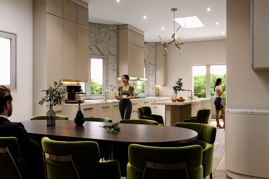 Contemporary Dining Kitchen Green Chairs