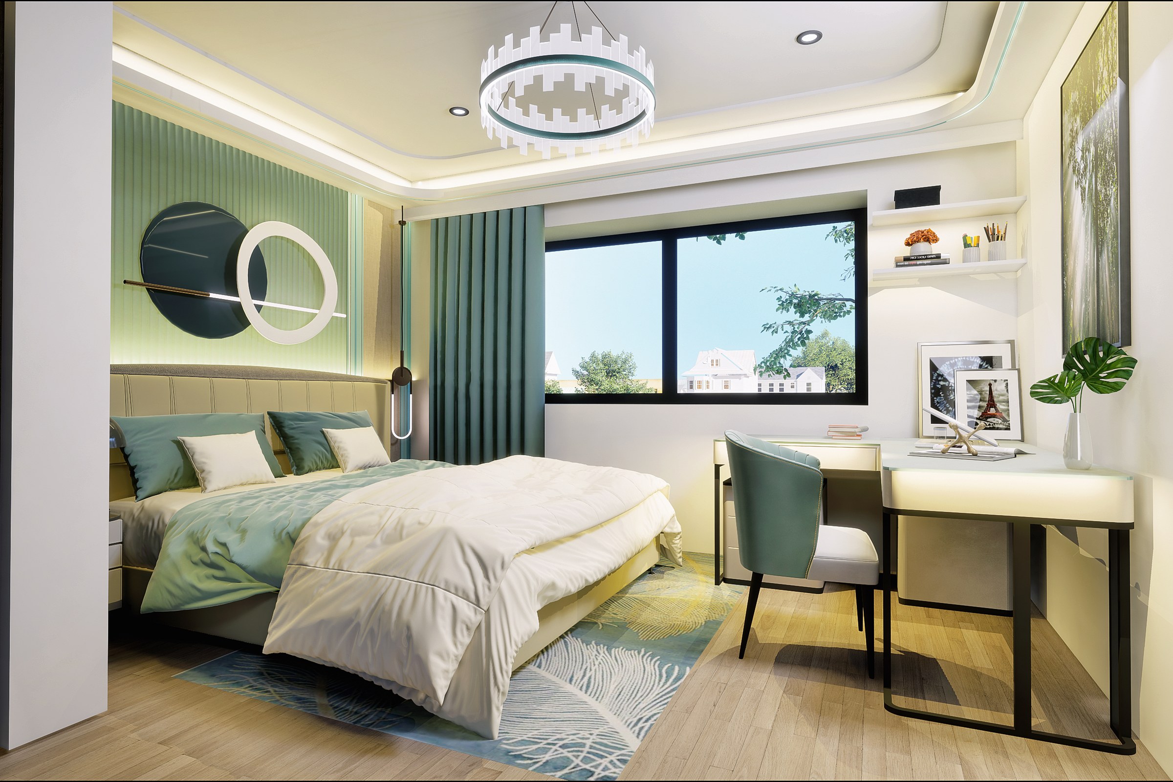 Contemporary Green Accent Bedroom