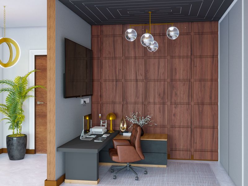 Contemporary Home Office Wood Panel