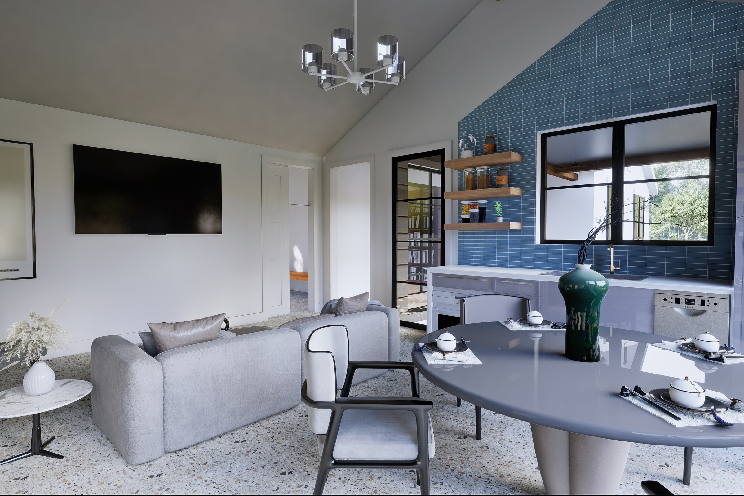 Contemporary Living Dining Blue Tile