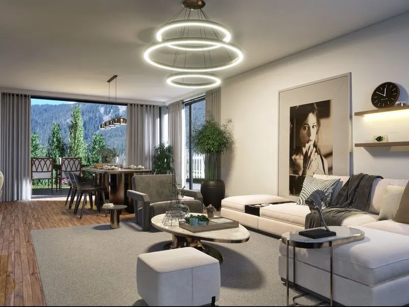 Contemporary Living Room Mountain View — residential 3D rendering