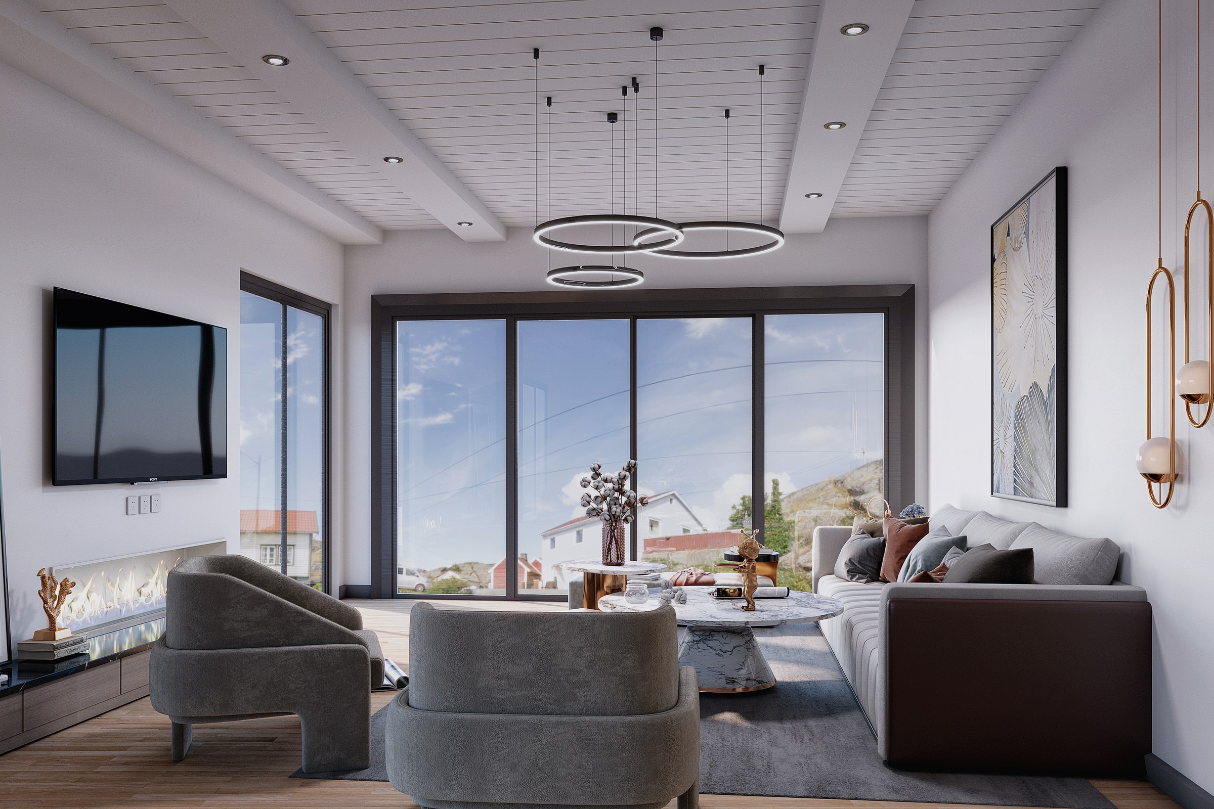 Contemporary Living Room Ring Lights