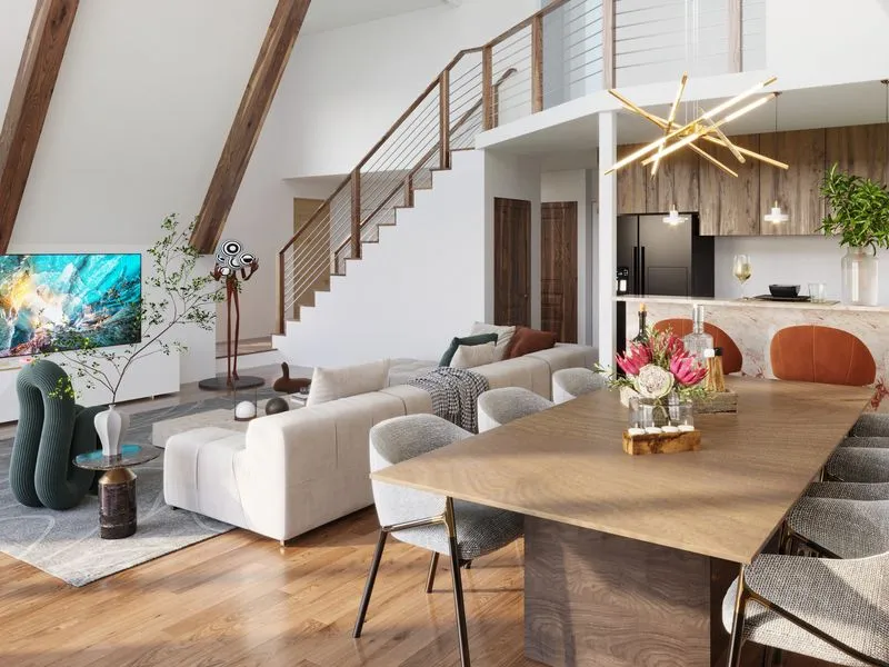 Contemporary Loft Open Plan Staircase — residential 3D rendering