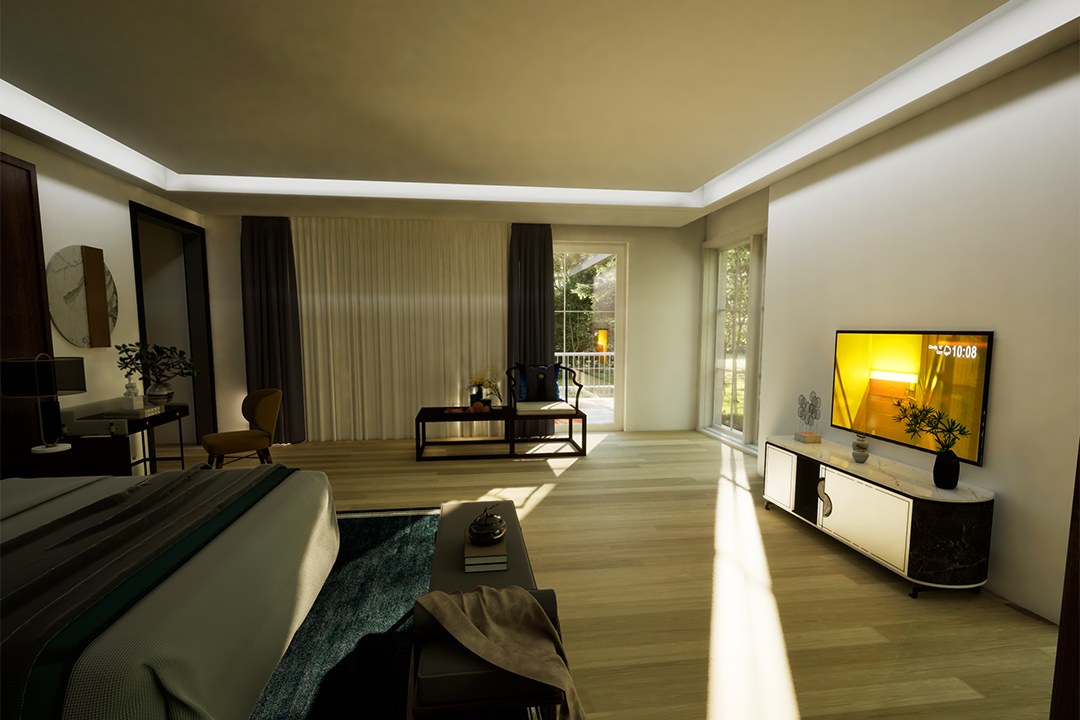 Contemporary Master Bedroom Garden View