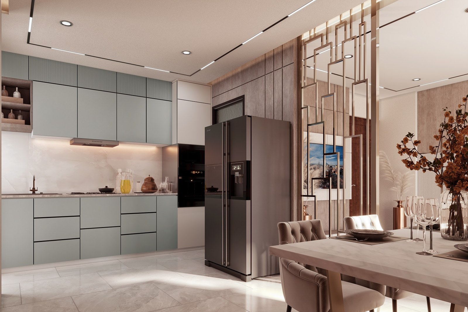Contemporary Sage Kitchen Gold Partition