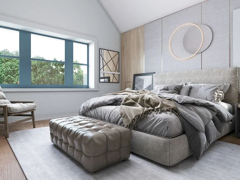Contemporary Vaulted Master Bedroom — residential 3D rendering