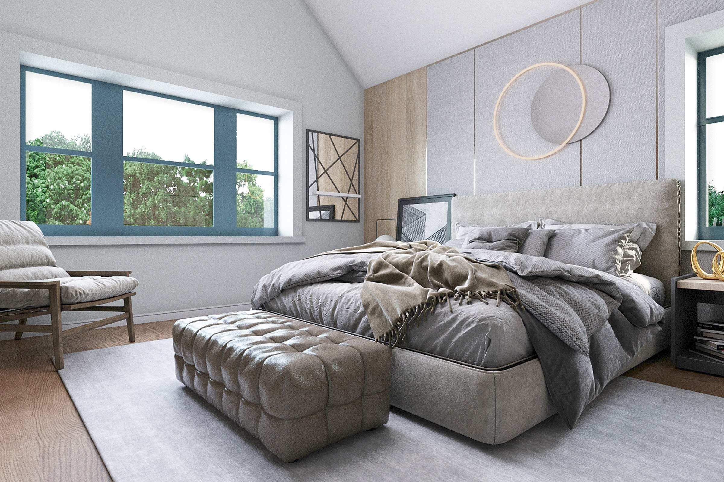 Contemporary Vaulted Master Bedroom