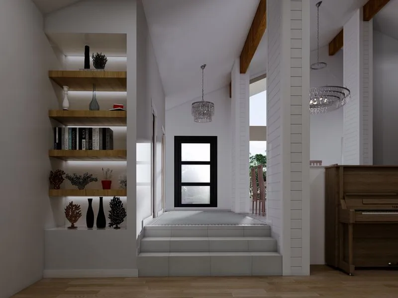 Farmhouse Entry Vaulted Ceiling — residential 3D rendering