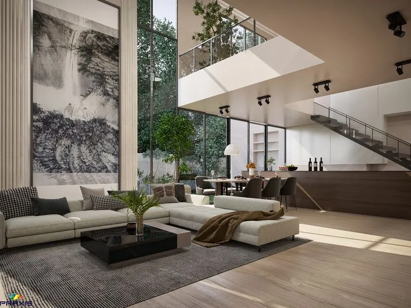 Highrise Balcony Stadium City View — residential 3D rendering