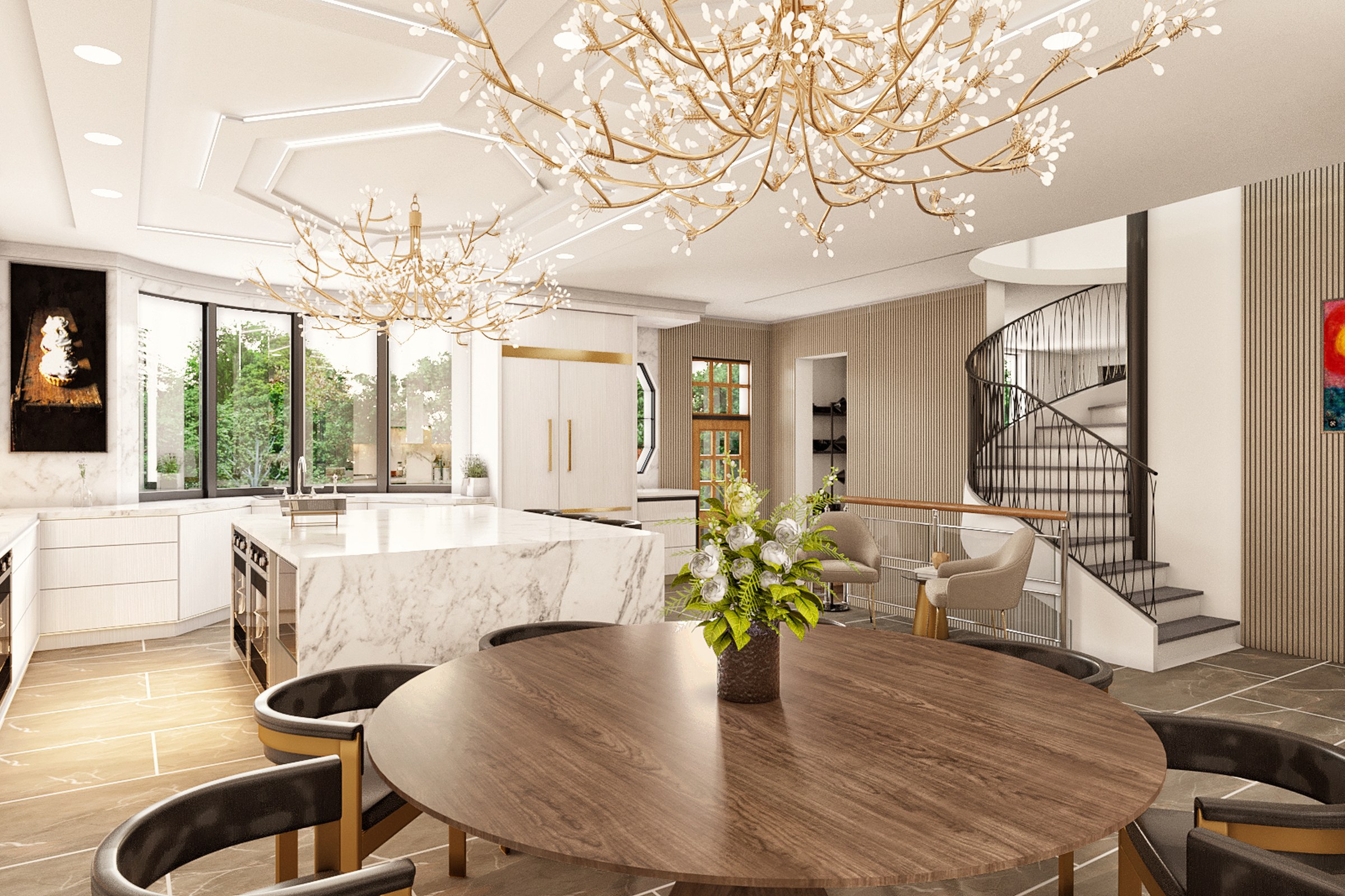 Luxury Kitchen Dining Spiral Staircase Option2