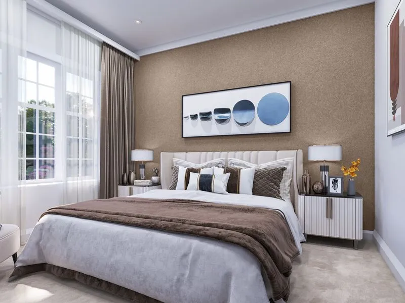 Luxury Master Bedroom Accent Wall — residential 3D rendering