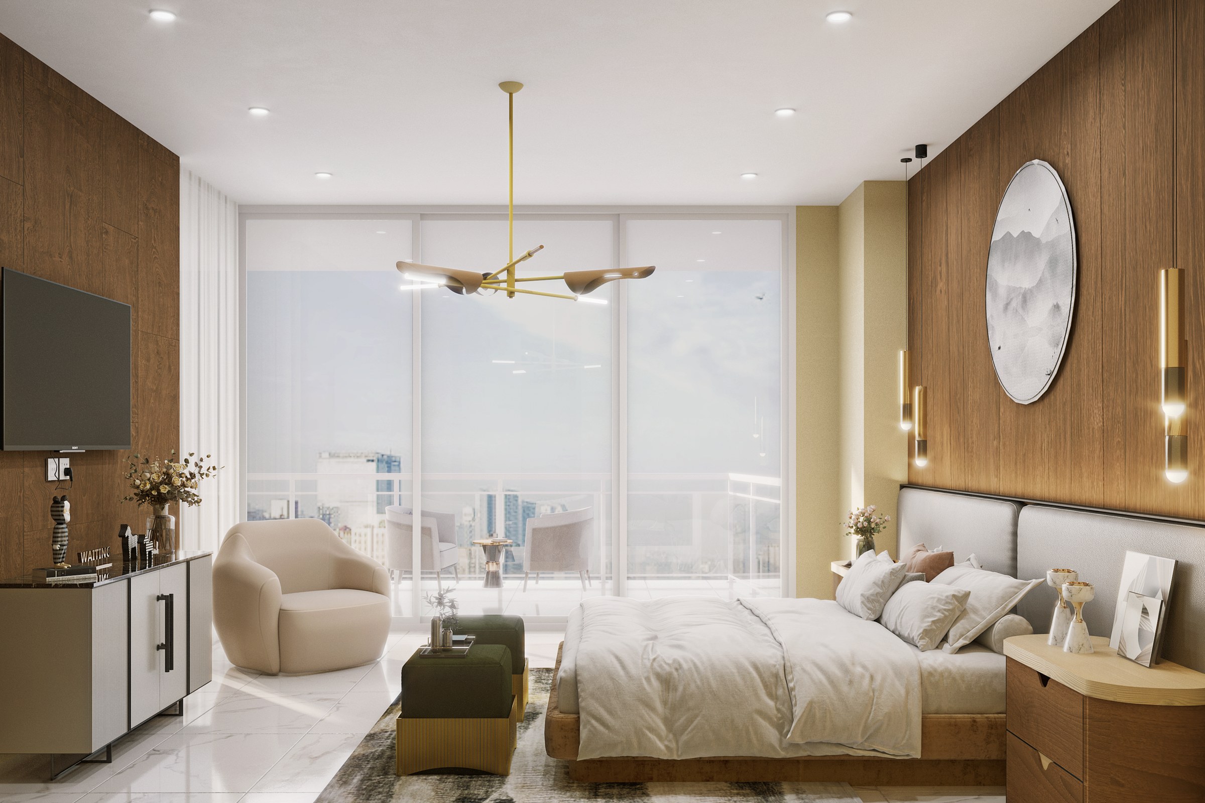 Luxury Master Bedroom Gold Pendant