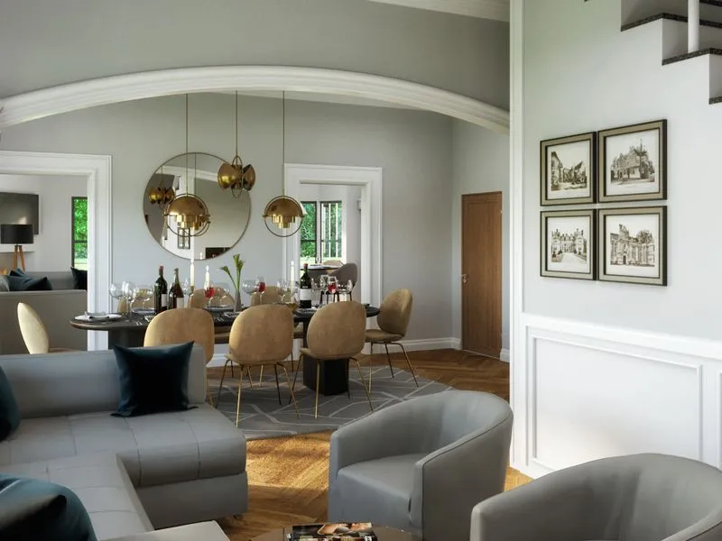 Mcclellan Avenue Living Dining — residential 3D rendering