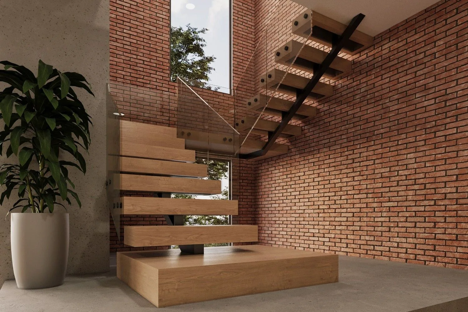 Modern Floating Staircase Glass Railing — image 1