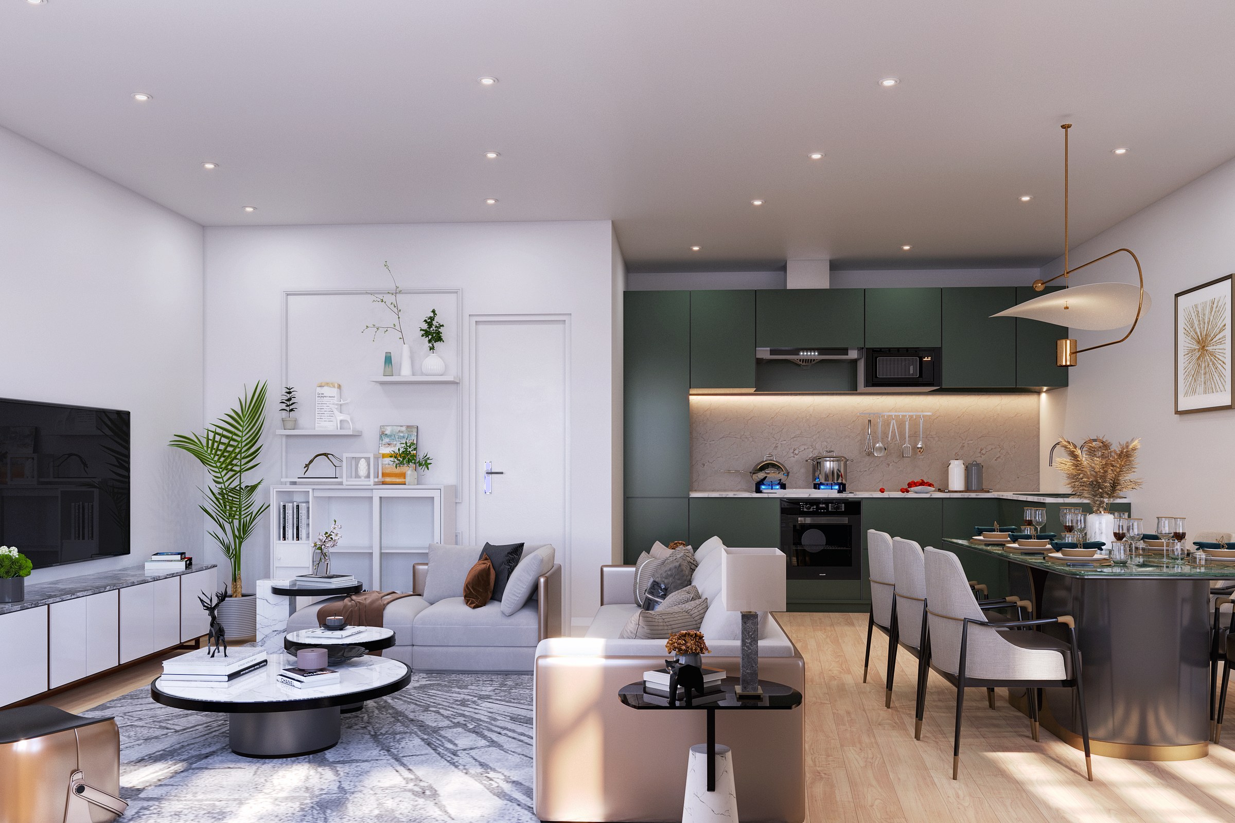 Modern Open Plan Living Kitchen Green