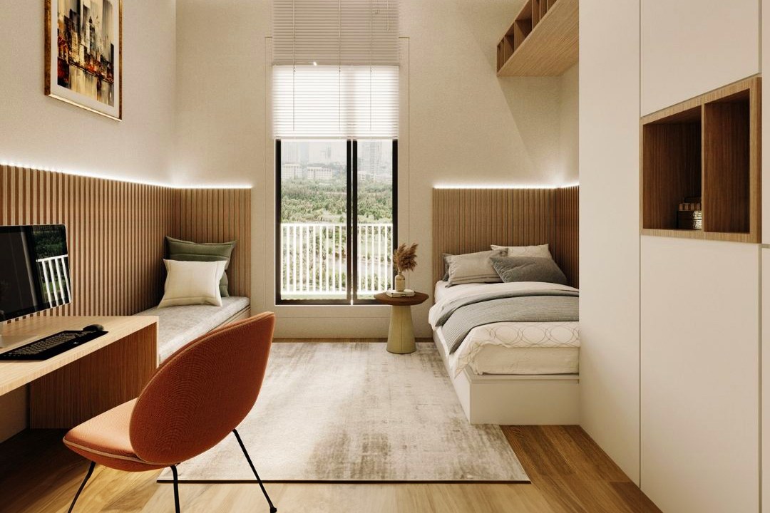 Modern Twin Bedroom Fluted Wood Headboard