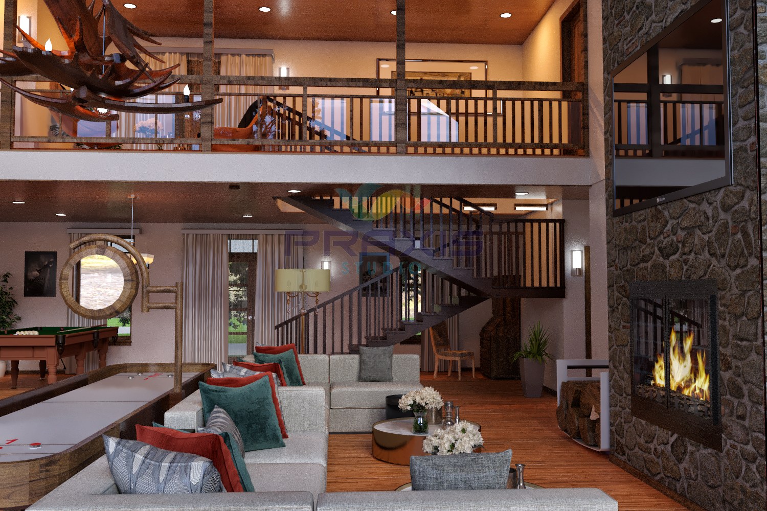 Rustic Lodge Double Height Living