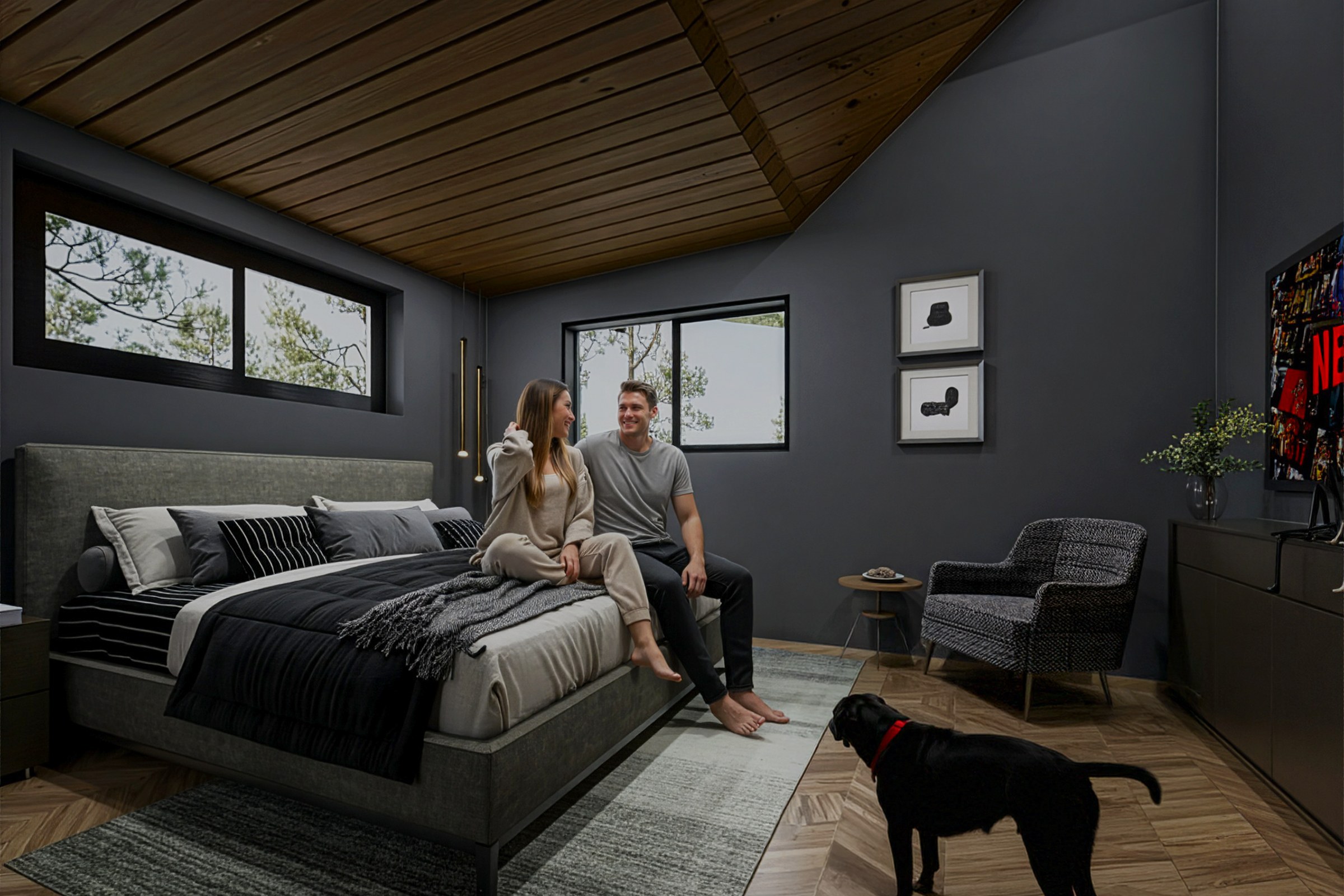 Rustic Modern Attic Bedroom Wood Ceiling