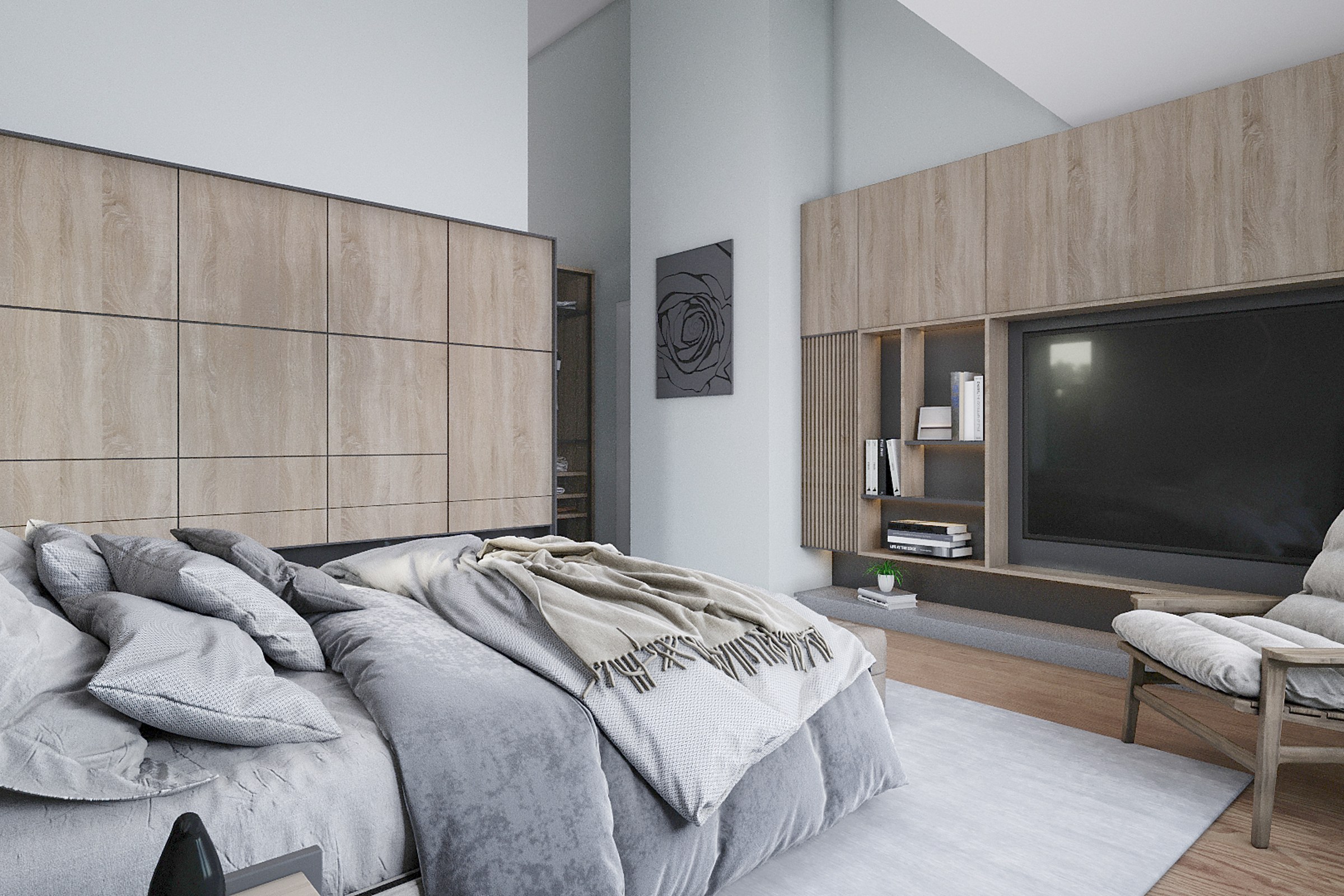 Scandinavian Master Bedroom Tv Wall