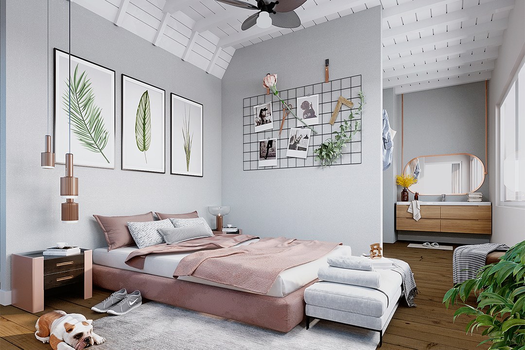 Scandinavian Vaulted Bedroom Botanical Art