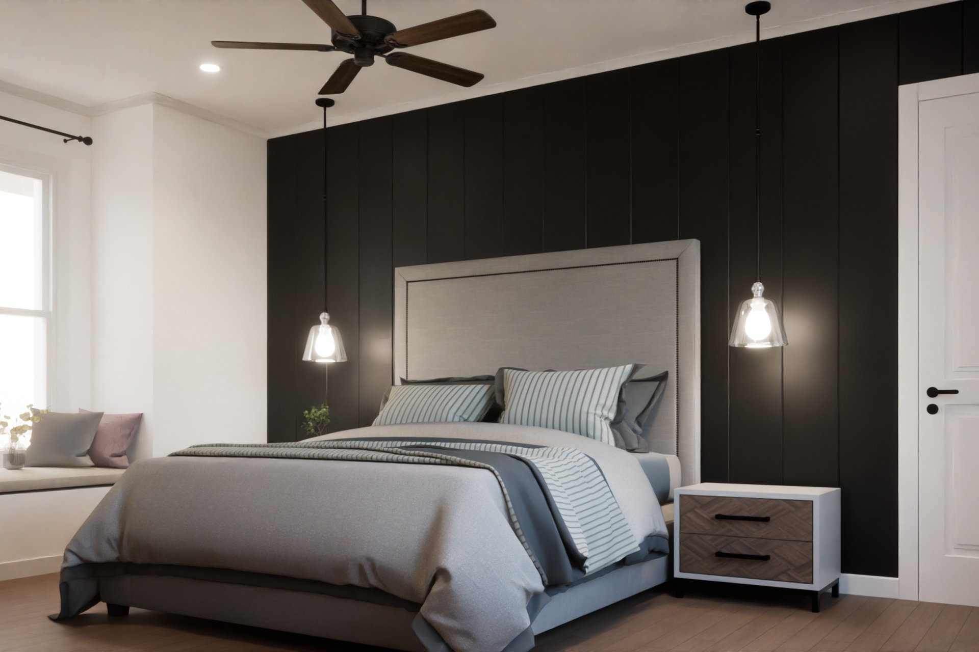 Transitional Master Bedroom Dark Panel — image 1
