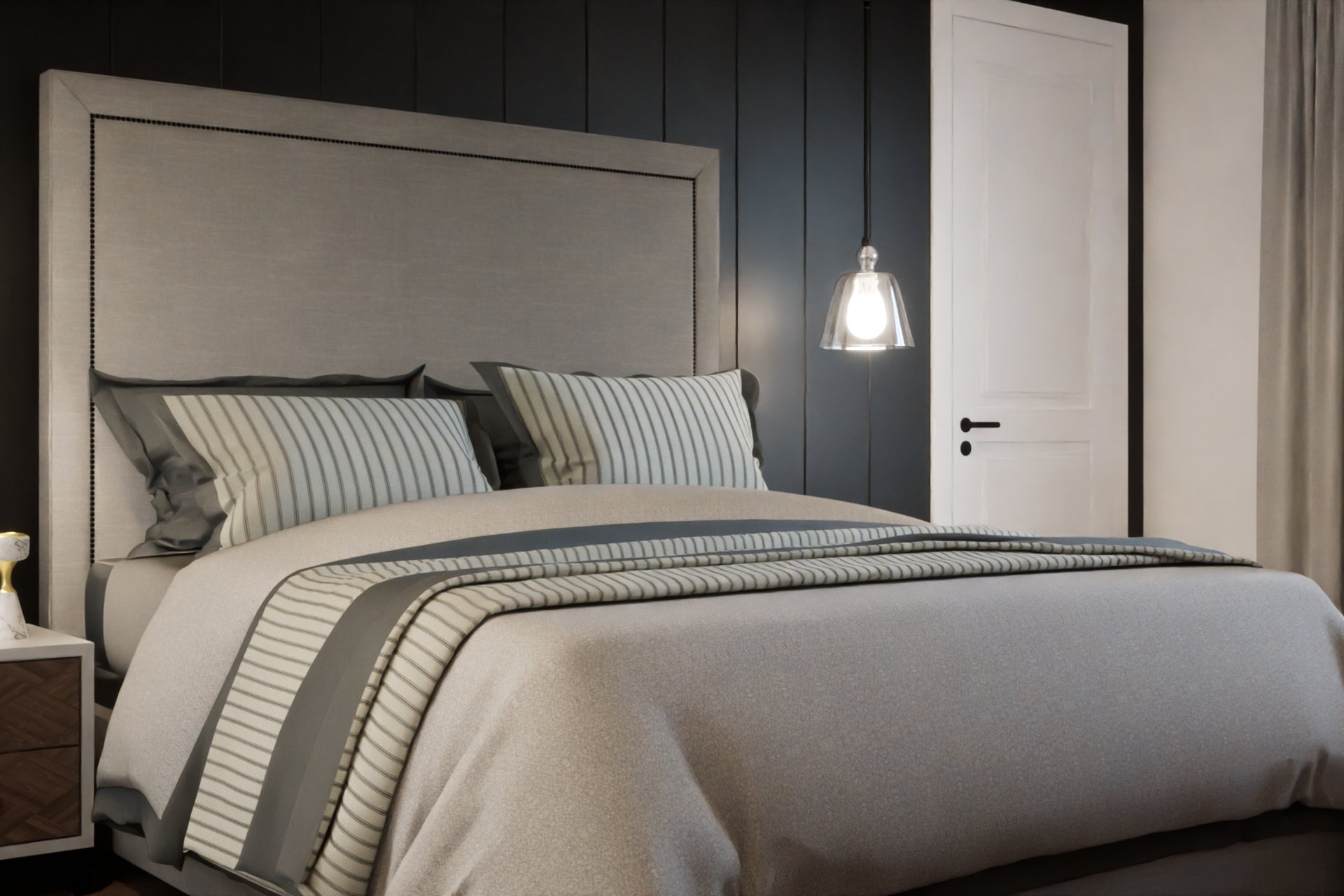 Transitional Master Bedroom Dark Panel — image 2