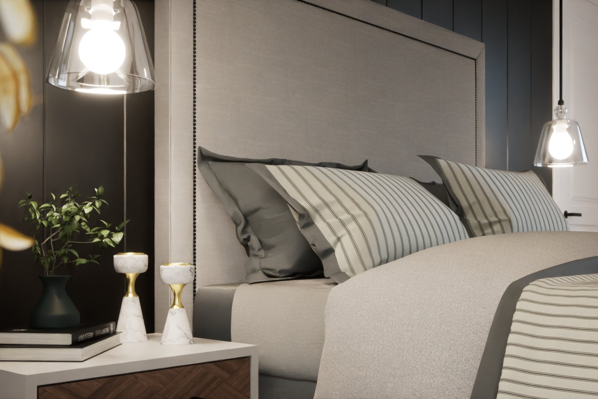 Transitional Master Bedroom Dark Panel — image 5