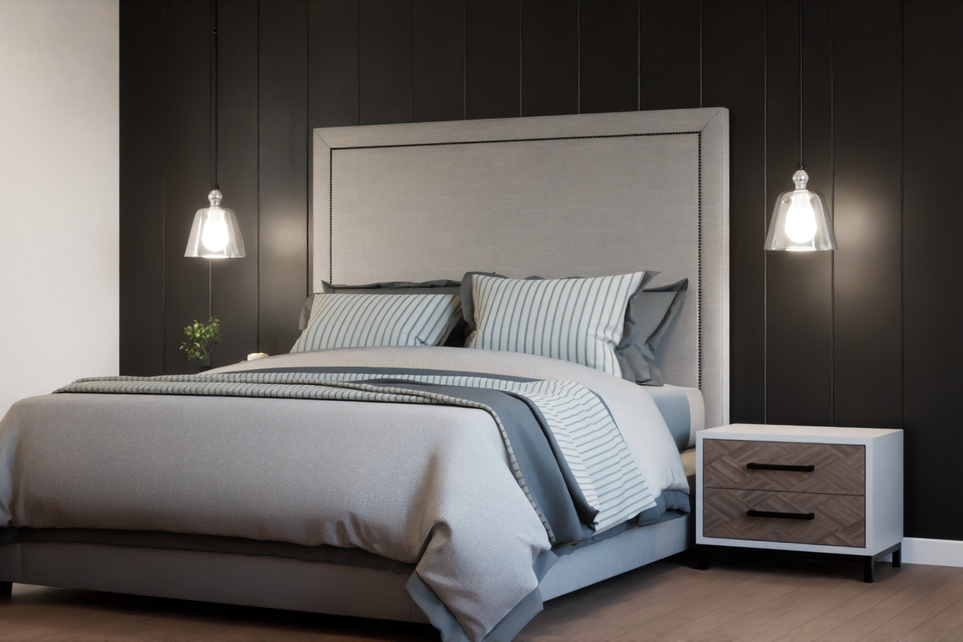 Transitional Master Bedroom Dark Panel — image 6