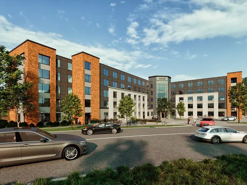 Brick Mixed Use Apartments — retail 3D rendering