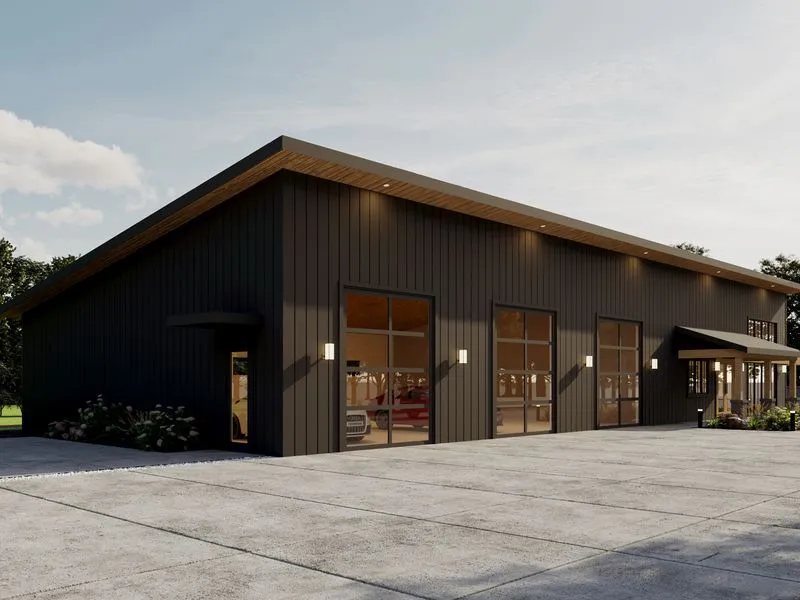 Dark Barndominium Retail — retail 3D rendering