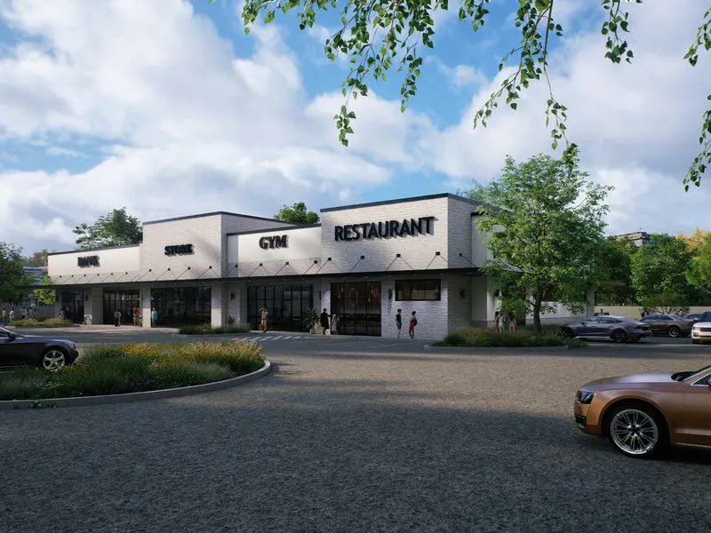 White Brick Strip Mall — retail 3D rendering