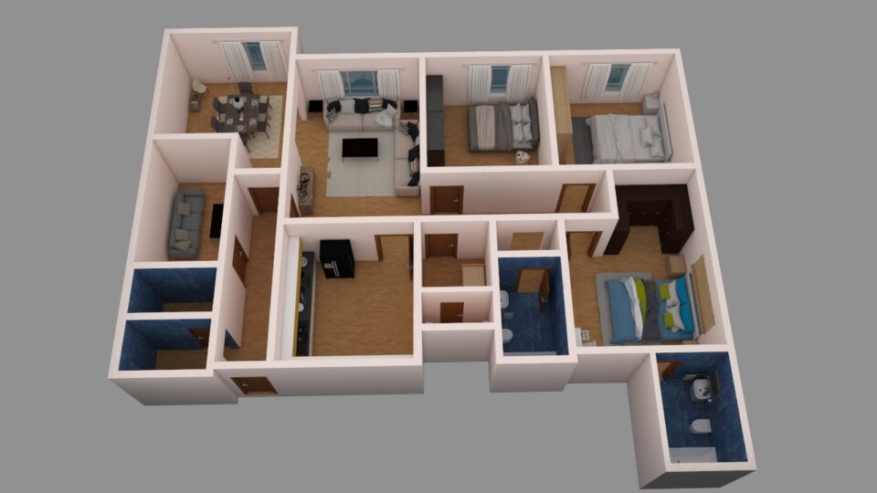 Multi-Room Apartment 3D Floor Plan